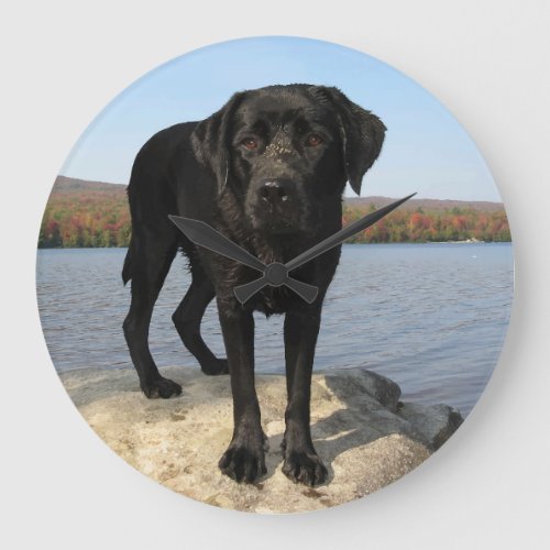 Lifes a Beach _ Labrador Retriever _ Black Lab Large Clock