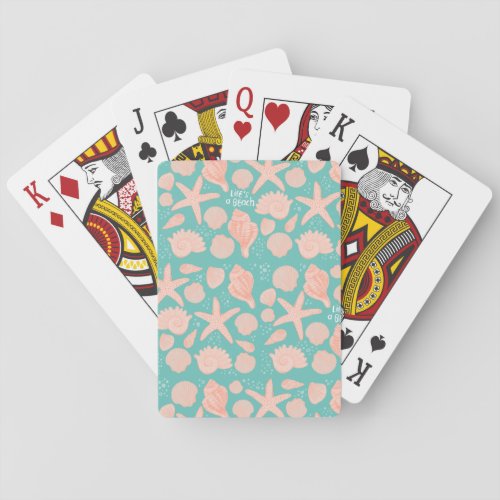 Lifes a Beach Seashells Cute Pink Green Pattern Poker Cards