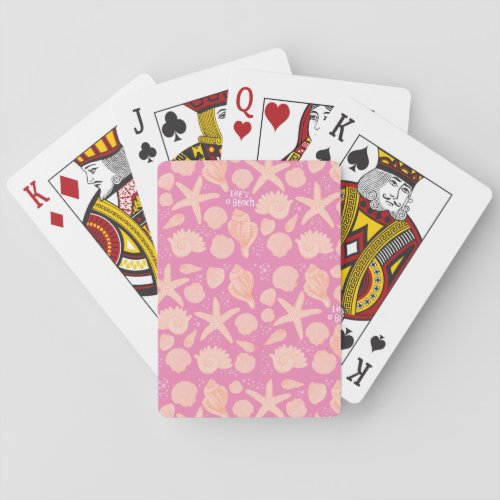 Lifes a Beach Seashells Cute Pink Pattern Poker Cards