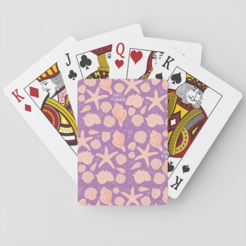 Lifes a Beach Seashells Cute Pink Purple Pattern Poker Cards