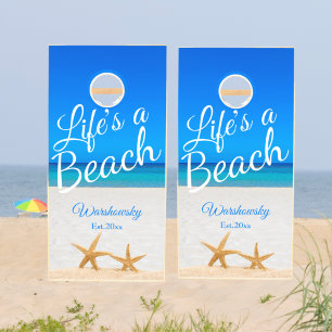 Life's a Beach Starfish Monogram Date Established Cornhole Set