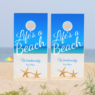  Life's a Beach Starfish Monogram Date Established Cornhole Set