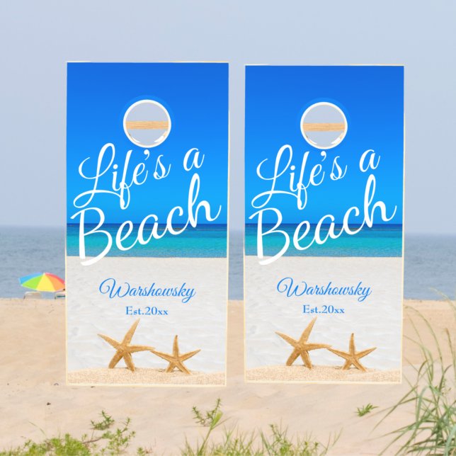  Life's a Beach Starfish Monogram Date Established Cornhole Set (Creator Uploaded)