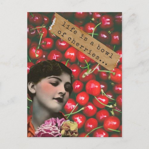 Lifes A Bowl of Cherries Altered Art Postcard