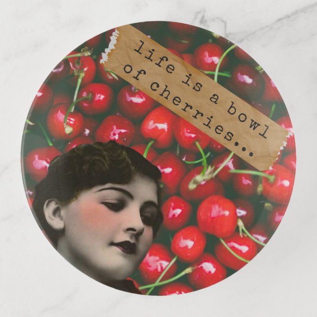 Life's A Bowl of Cherries Altered Art  Trinket Tray (Front)