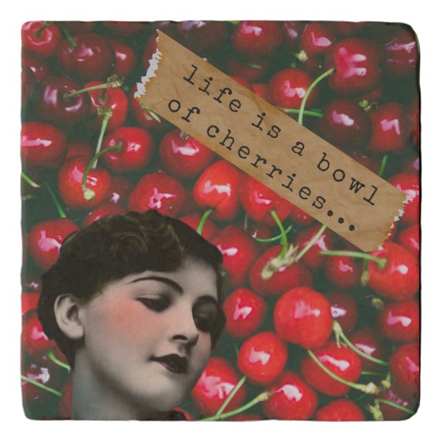 Life's A Bowl of Cherries Altered Art  Trivet (Front)