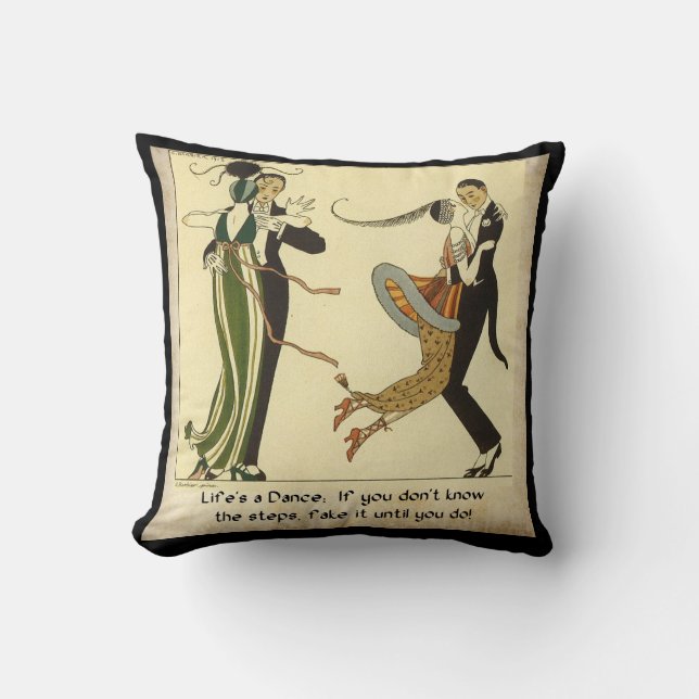 Life's a Dance:  Art Deco Illustration Throw Pillow (Front)