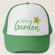 Life's a Garden Green Hat with Yellow Plumeria