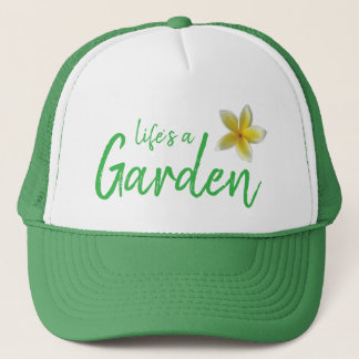 Life's a Garden Green Hat with Yellow Plumeria
