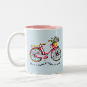 Life's a Journey, Enjoy the Ride - Flower Bike Two-Tone Coffee Mug
