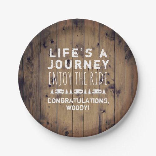 Lifes a Journey Rustic Wood RV Retirement Party Paper Plates