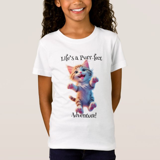 Life's a Purr-fect Adventure Cute Flying Kitten T-Shirt (Front)