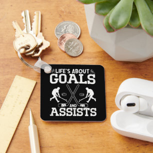 Life's About Goals And Assists Ice Hockey Lover Keychain