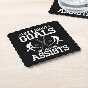 Life's About Goals And Assists Ice Hockey Lover Paper Coaster