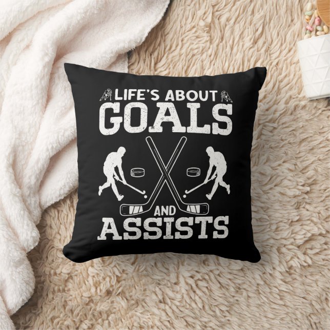 Life's About Goals And Assists Ice Hockey Lover Throw Pillow (Blanket)
