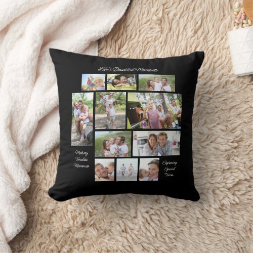 Lifes Beautiful Moments 11 Photo Collage Black Throw Pillow