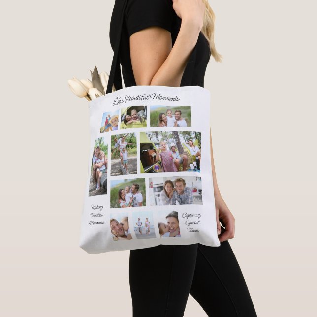 Lifes Beautiful Moments 3 Quotes 11 Photo Collage Tote Bag (Close Up)