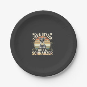 Life's Better With A Schnauzer Retro Dog Lover Paper Plates