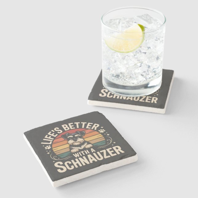 Life's Better With A Schnauzer Stone Coaster (Side)
