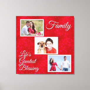 Life's Greatest Blessing - 3 Family Photos Hearts Canvas Print