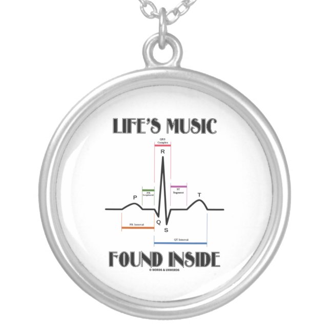 Life's Music Found Inside (Electrocardiogram) Silver Plated Necklace (Front)