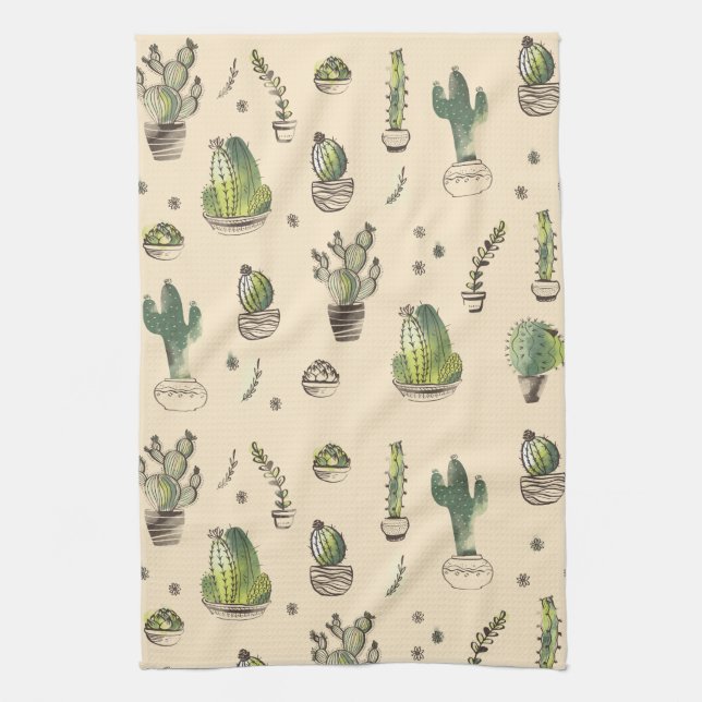 Life's Succulents Cacti Plants Pattern Kitchen Towel (Vertical)