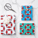 Lifesaver buoy life preserver pool Birthday party Wrapping Paper Sheets<br><div class="desc">Lifesaver buoy life preserver pool Birthday party Wrapping Paper Sheets. Fun lifebelt ring pattern gift wrap for friends and family. Colorful life saver design for presents and more. Customizable blue background colors. Matte or glossy finish. Great for nautical Birthday,  Christmas in July,  summer wedding and other occasions.</div>