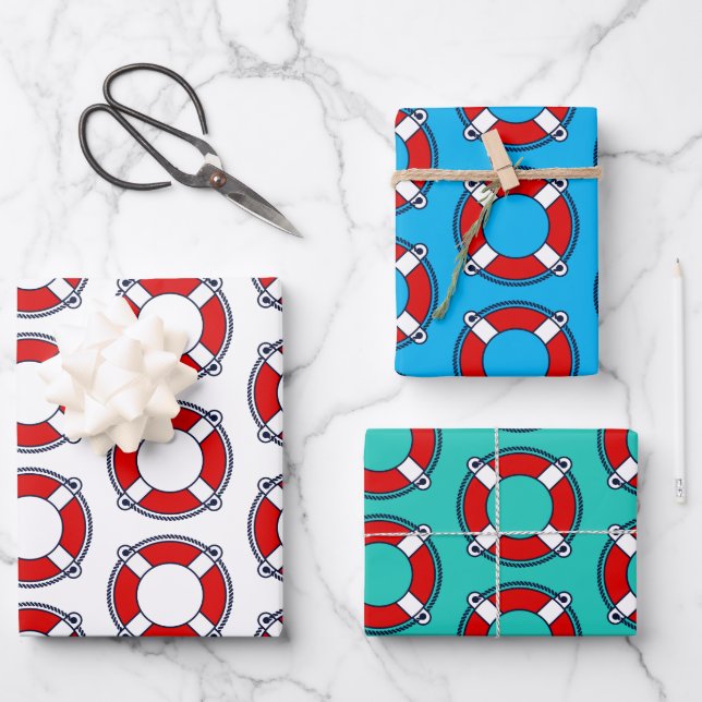 Lifesaver buoy life preserver pool Birthday party Wrapping Paper Sheets (Front)
