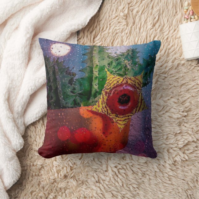 Lifesaver Cactus through a Rainy Window Throw Pillow (Blanket)