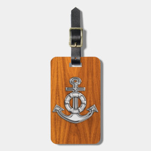 Lifesaver Chrome Like Anchor on Teak Veneer Luggage Tag