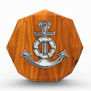 Lifesaver Chrome Style Anchor on Teak Veneer Award
