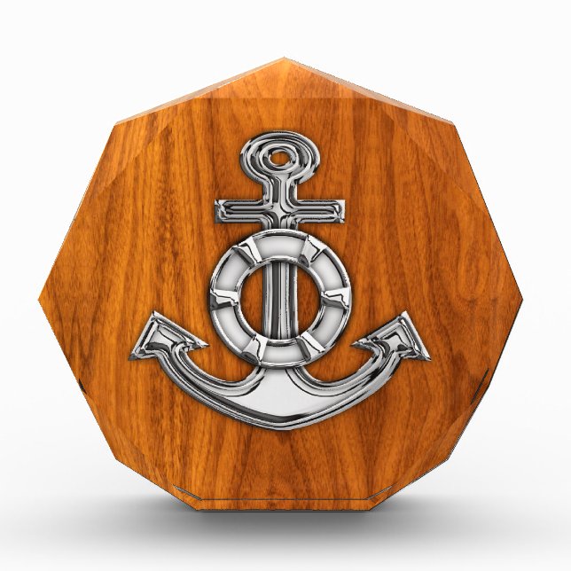 Lifesaver Chrome Style Anchor on Teak Veneer Award (Front)