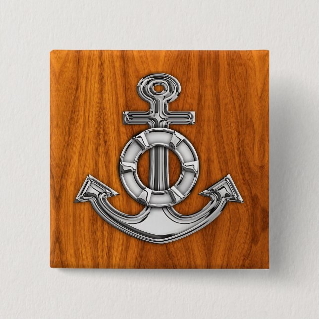 Lifesaver Chrome Style Anchor on Teak Veneer Button (Front)