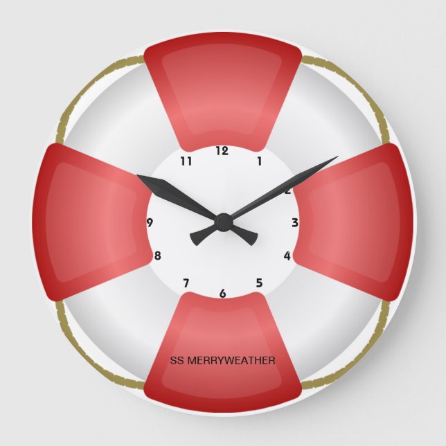 lifesaver lifebuoy nautical clock with own text (Front)