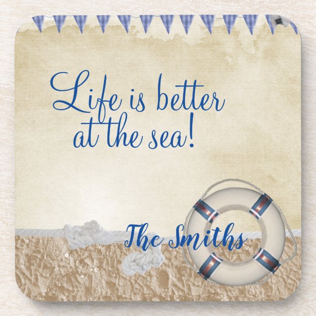Lifesaver on the sand beverage coaster (Front)