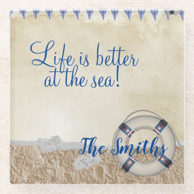 Lifesaver on the sand glass coaster (Front)