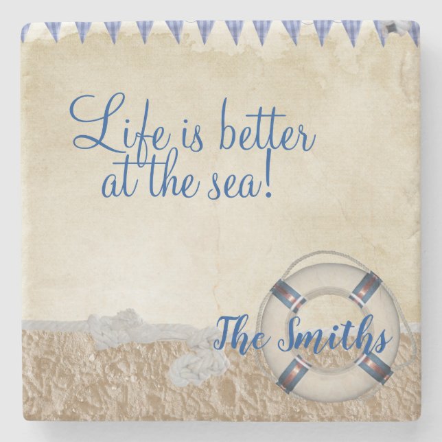 Lifesaver on the sand stone coaster (Front)
