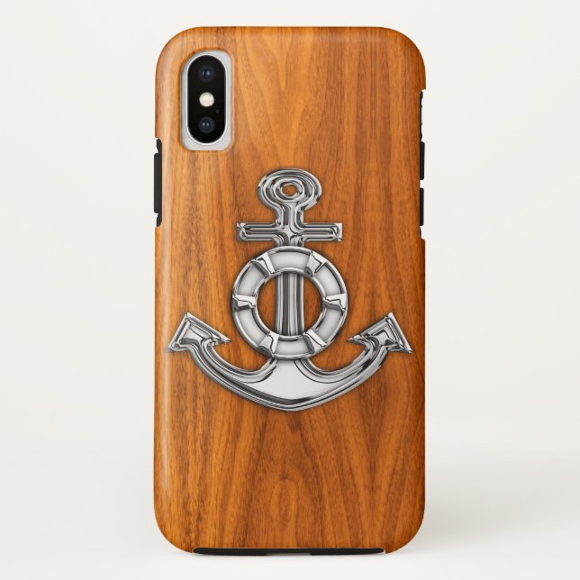 Lifesaver Steel Anchor on Teak Veneer Case-Mate iPhone Case (Back)