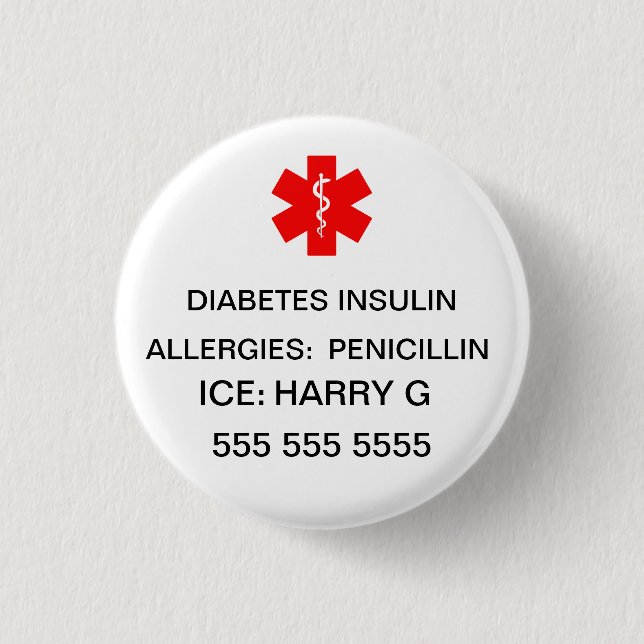 Lifesaving Medical Alert Emergency Details Button (Front)