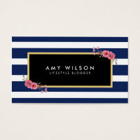 Lifestyle Blogger Social Media Blue White Floral Business Card