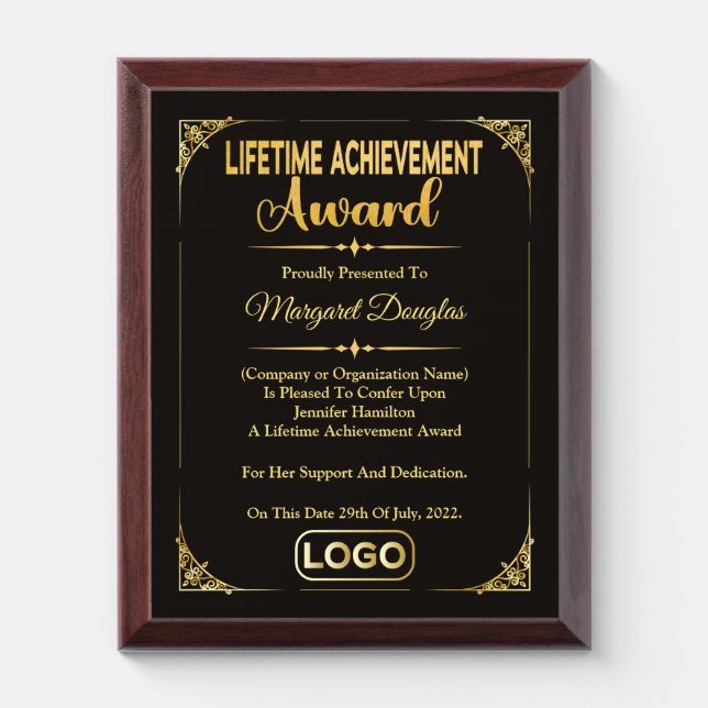 Lifetime Achievement award | Gold & Black Plaque (Vertical)