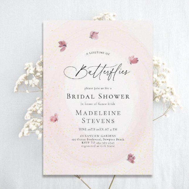 Lifetime Butterflies Blush Pink Chic Bridal Shower Invitation (lifetime of butterflies theme bridal shower invitation whimsical watercolor romantic dreamy)