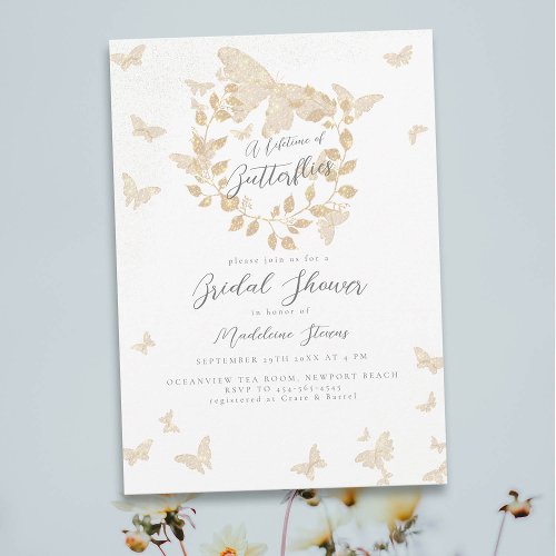 Lifetime Butterflies Gold Eucalyptus Bridal Shower Invitation