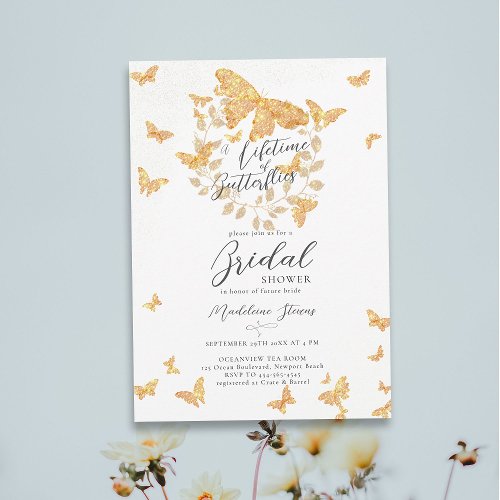 Lifetime Butterflies Gold Romantic Bridal Shower Invitation