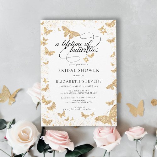 Lifetime Butterflies Gold Romantic Bridal Shower Invitation