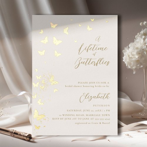 Lifetime Butterflies Ivory Gold Chic Bridal Shower Foil Invitation