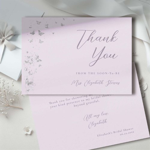 Lifetime Butterflies Lilac Glitter Bridal Shower Thank You Card