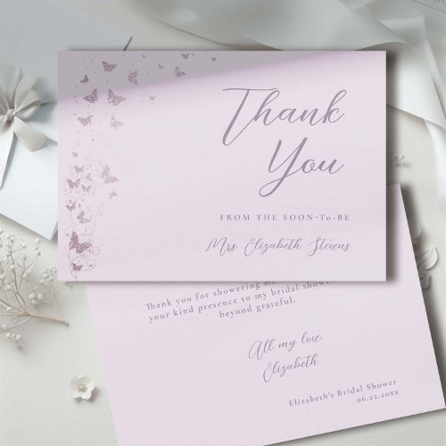 Lifetime Butterflies Lilac Silver Bridal Shower Thank You Card