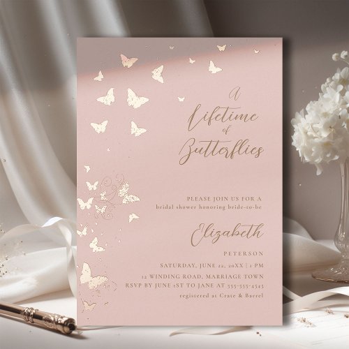 Lifetime Butterflies Peach Gold Chic Bridal Shower Foil Invitation