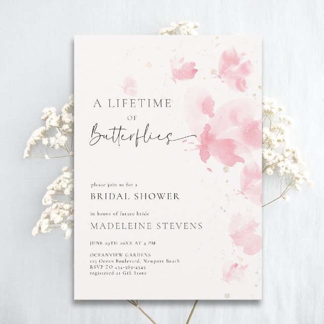 Lifetime Butterflies Romantic Blush Bridal Shower Invitation (butterflies theme bridal shower invitation whimsical watercolor romantic dreamy pink blush)